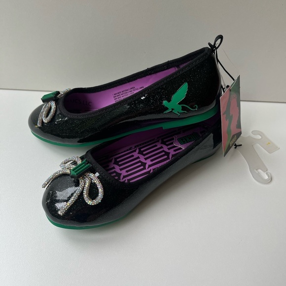 NEW Wicked Black + Purple Ballet Flats Girls Size 3 with faux diamond bow +logo - Picture 8 of 15